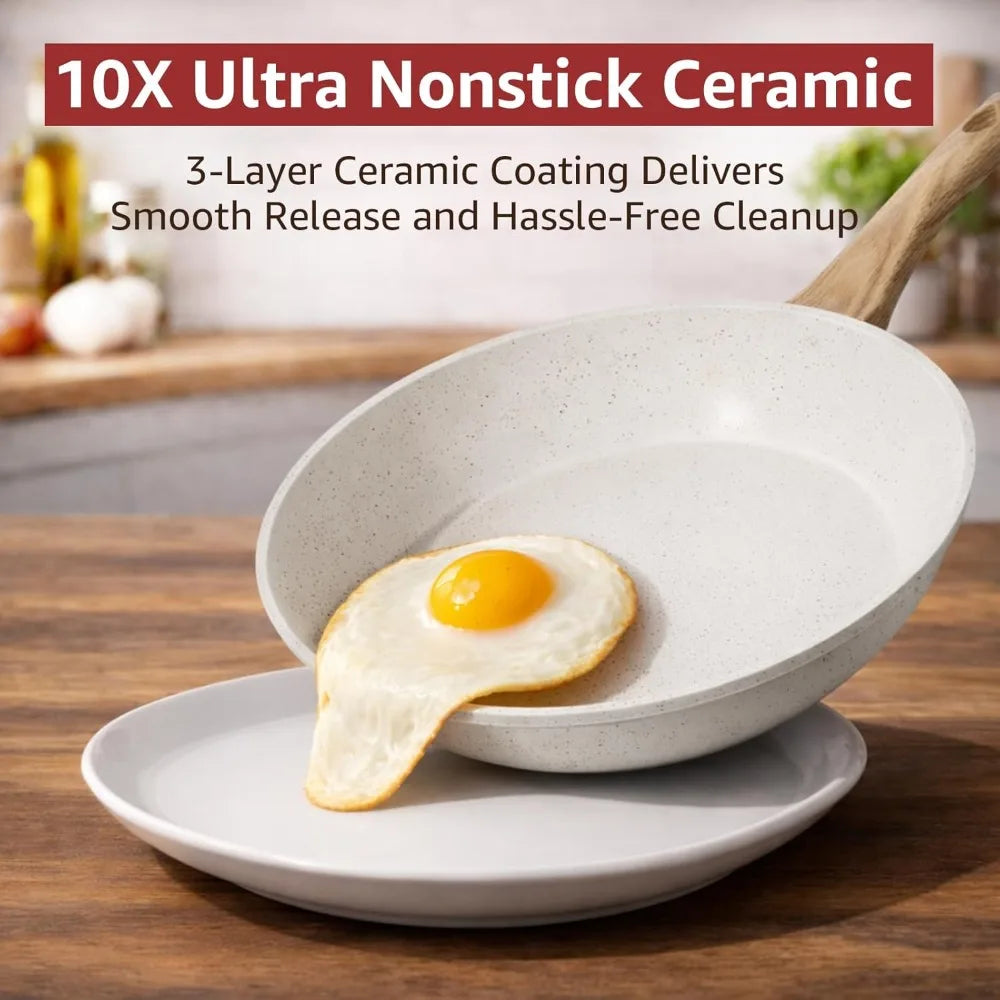 24-Piece Pots and Pans Set Non Stick, Titanium-Reinforced Ceramic Cookware Set, Long-Lasting Nonstick