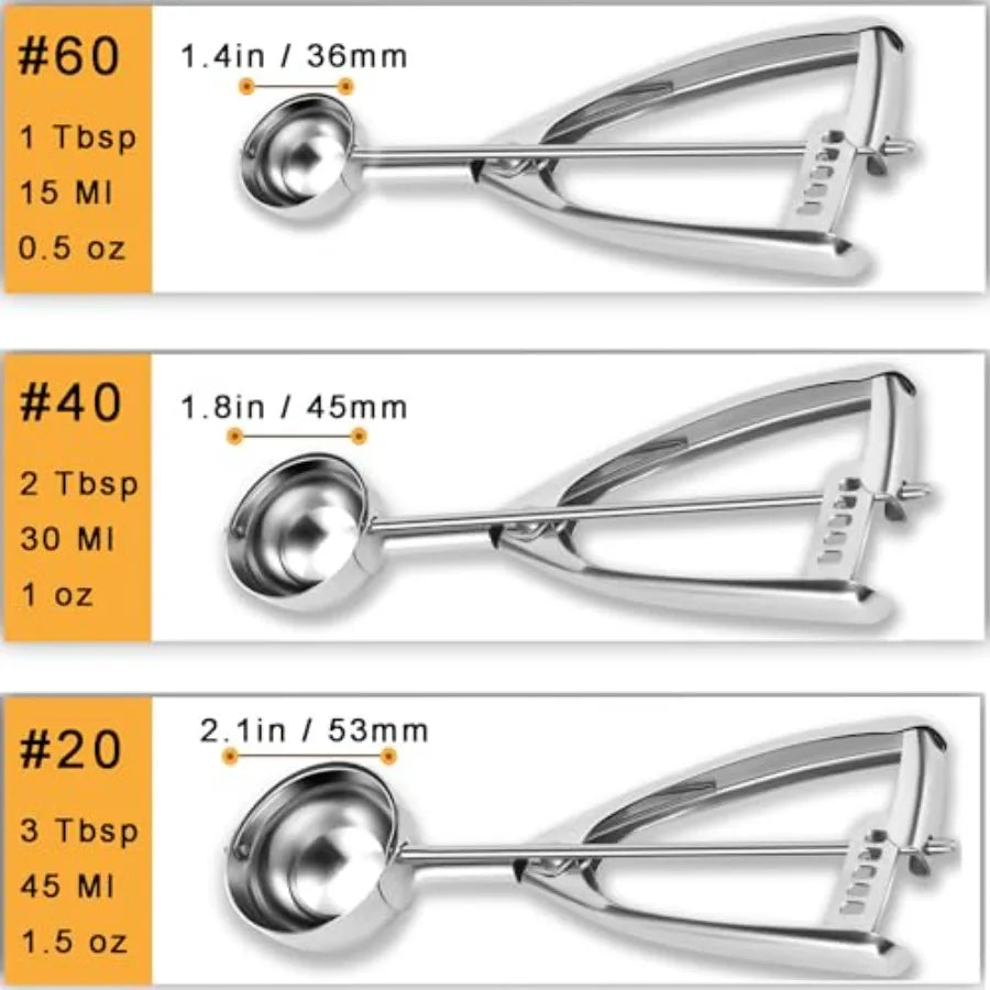 Cookie Scoop Set - Small/1 Tbsp, Medium/2 Tbsp, Large/3 Tbsp - Cookie Dough Scoop, Cookie Scoops for Baking Set of 3, Heavy-Dut