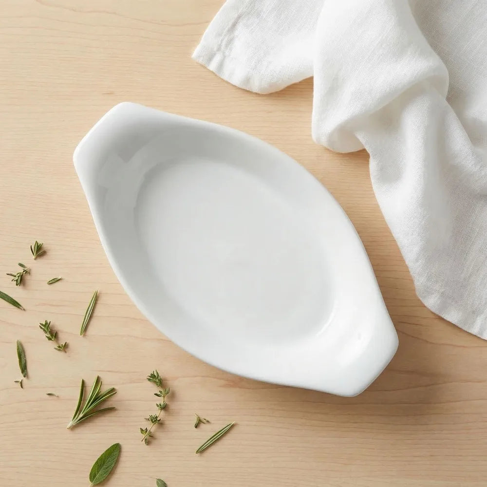 7 oz Ceramic Oval Baking Dish Set of 4, 6.7"L x 4"W, Oven & Microwave Safe, with Handle, for 1-Person Servings