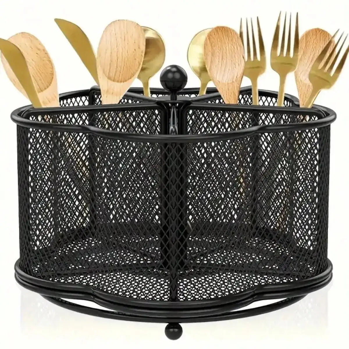 Rotating Stainless Steel Cutlery Holder With Five Compartments