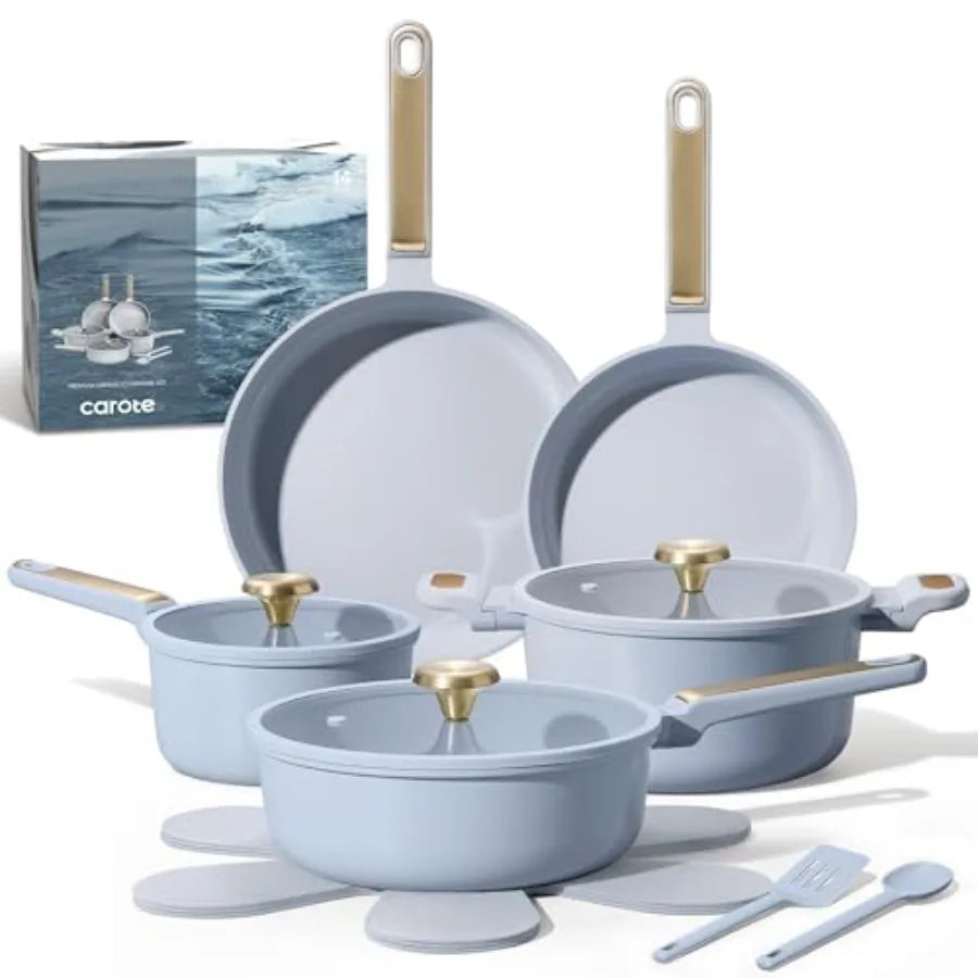 Ceramic Nonstick Cookware Set Pots Pans Non Toxic Pfas Free