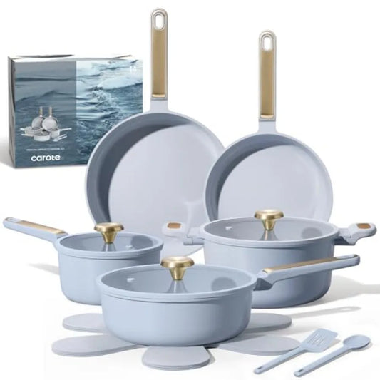 Ceramic Nonstick Cookware Set Pots Pans Non Toxic Pfas Free