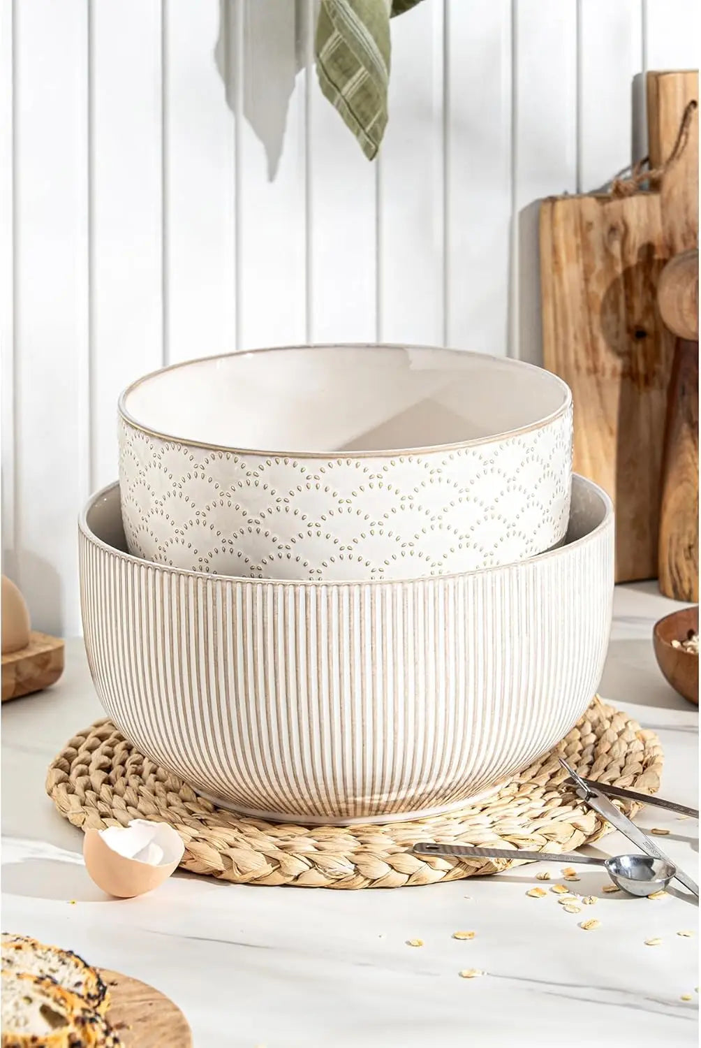 Ceramic Mixing Bowls Set of 2, Nesting Stoneware Bowls for Cooking, Serving & Salad, Microwave & Dishwasher Safe, 98/145 oz