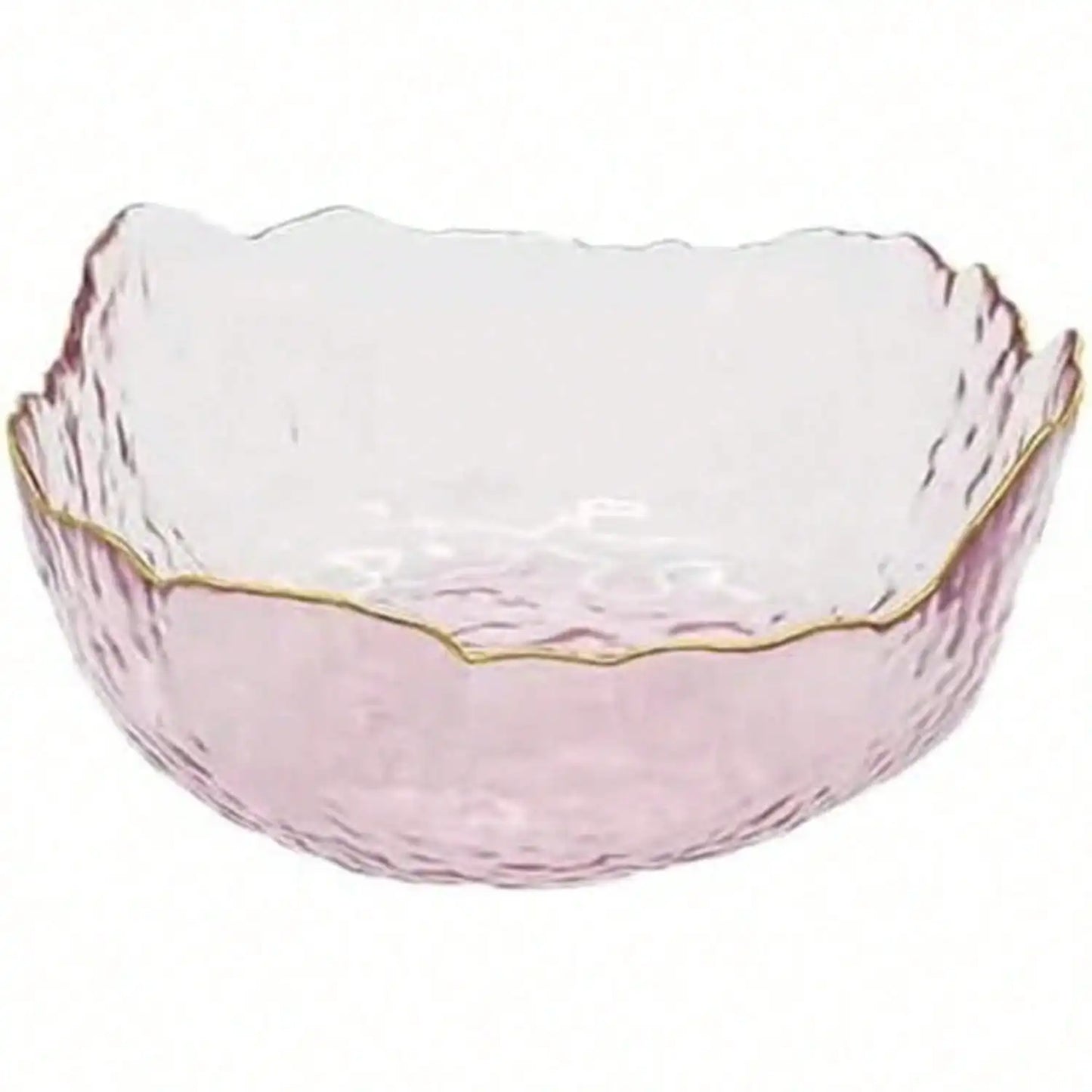 3-Pack Glass Bowls For Kitchen Prep, Nesting Space Saving Set Of Bowls, Pink Crystal Bowl Set, Irregular Shape Glass Bowl For Salad,Ice Cream, Cereal,Dessert, Freezer (Light Pink)