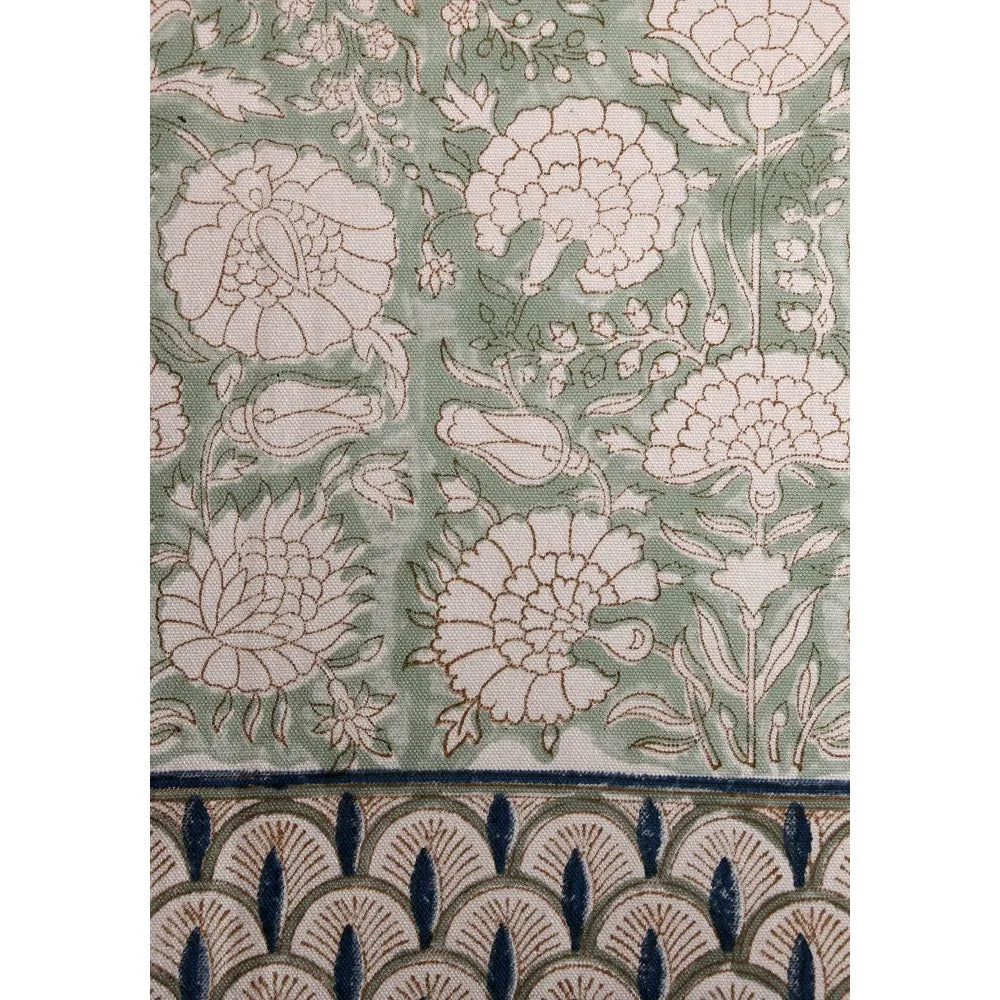 Linen Boho Fall Tablecloth With Handblock Floral Pattern For Kitchen