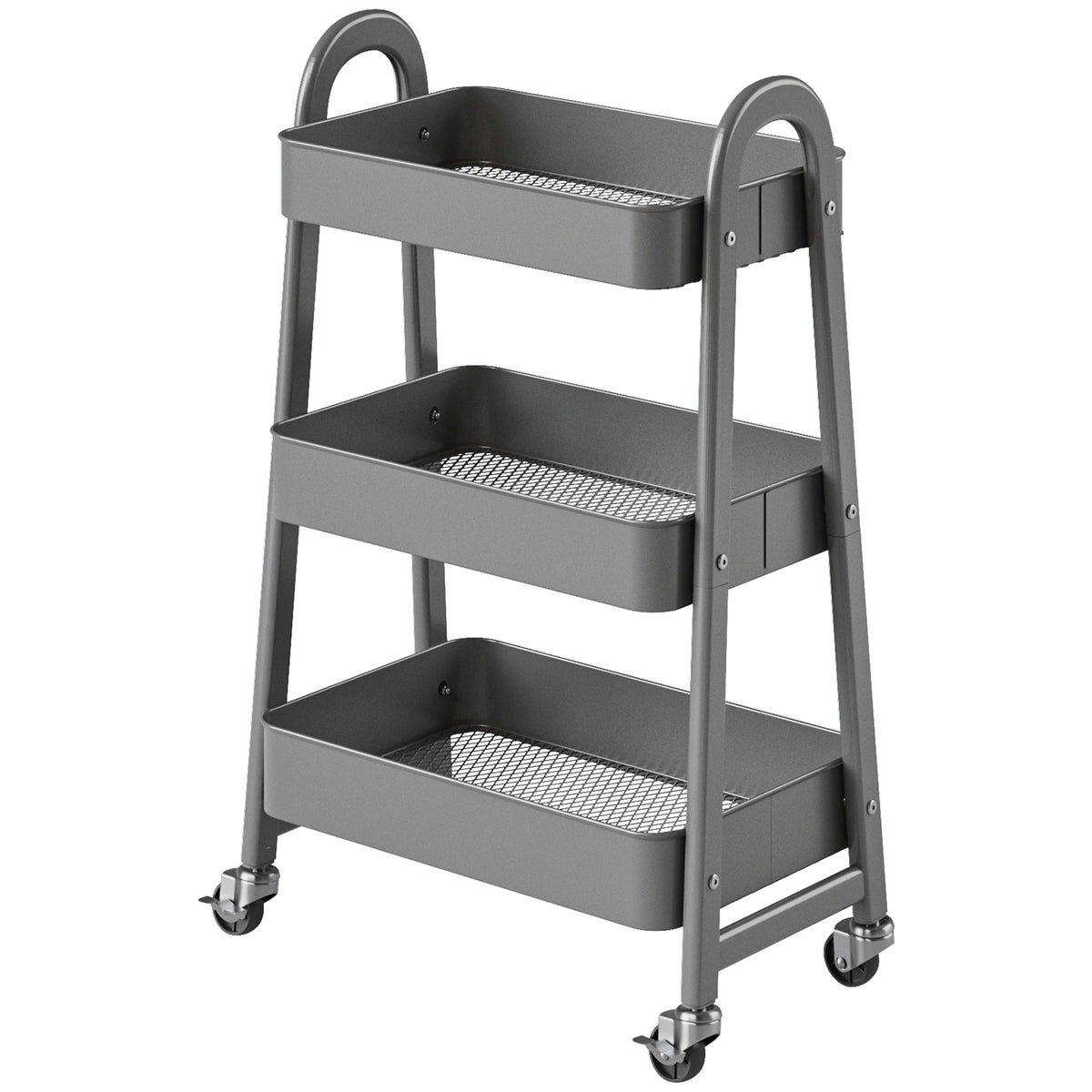 MCQ 3 Tiers Mobile Metal Frame Kitchen Cart Rolling Storage Shelf with Lockable Caster Wheels Organization Utility Cart for Livingroom Kitchen Narrow Places ﻿