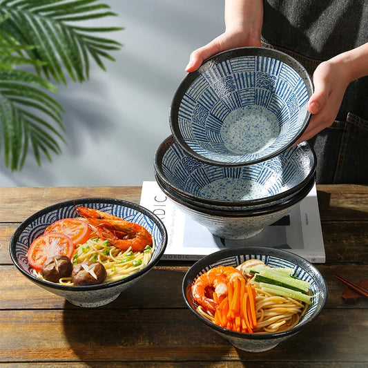 Japanese Ramen Bowl Sea Ripple Ceramic Beef Noodle Soup Bowl