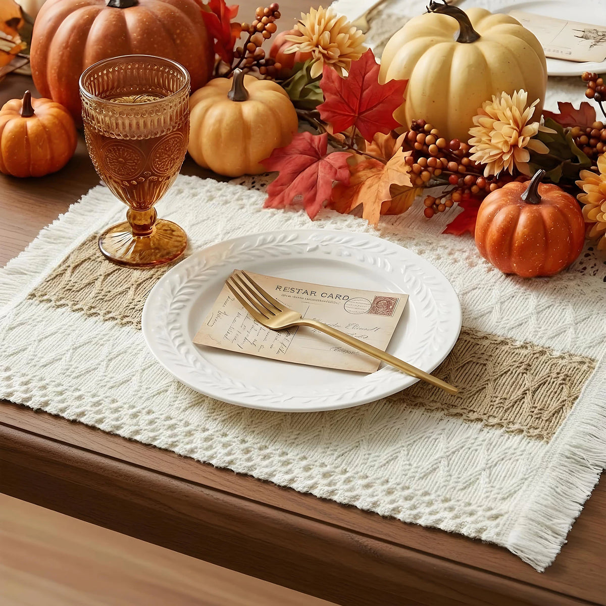 Boho Cotton Linen Placemats For Dining Table Tassel Decor