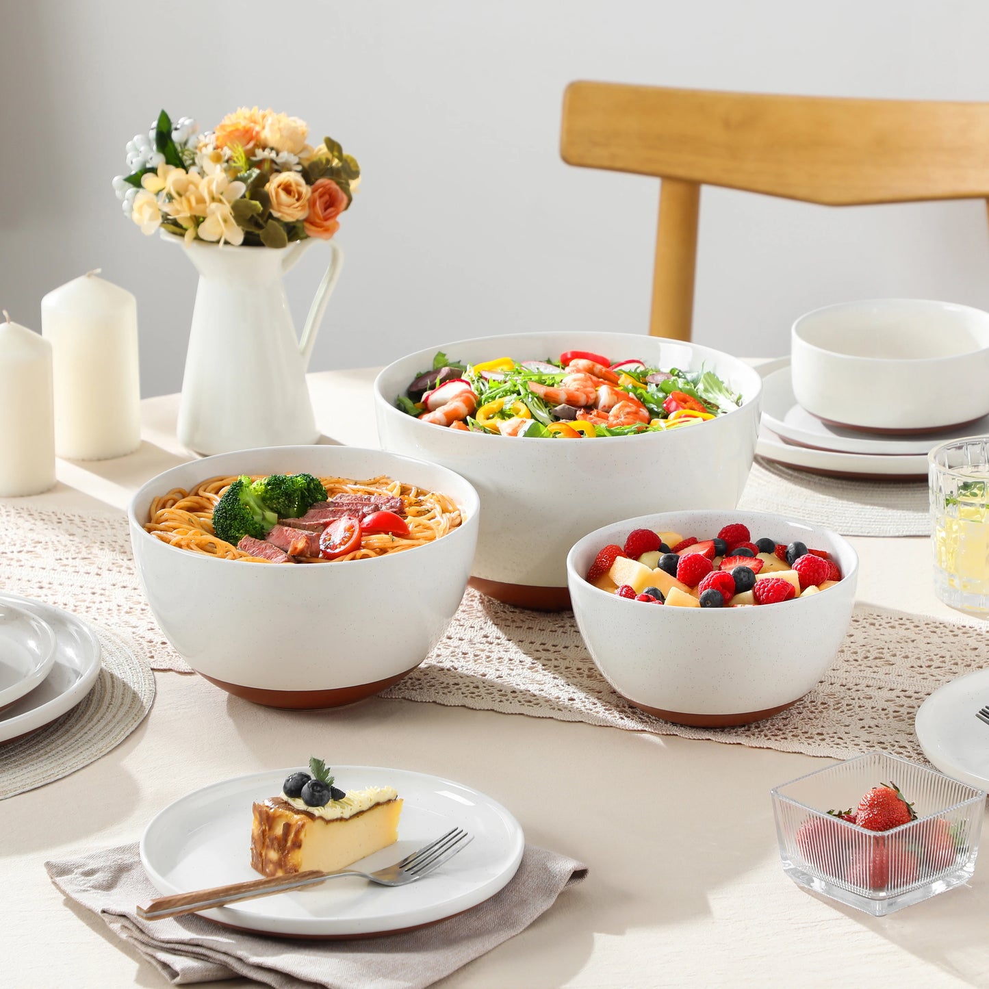 MALACASA 3/6 Piece Ceramic Large Mixing Bowls Stoneware Large Serving Bowls for Cooking Baking/Salad/Soup/Pasta/Nesting Bowls