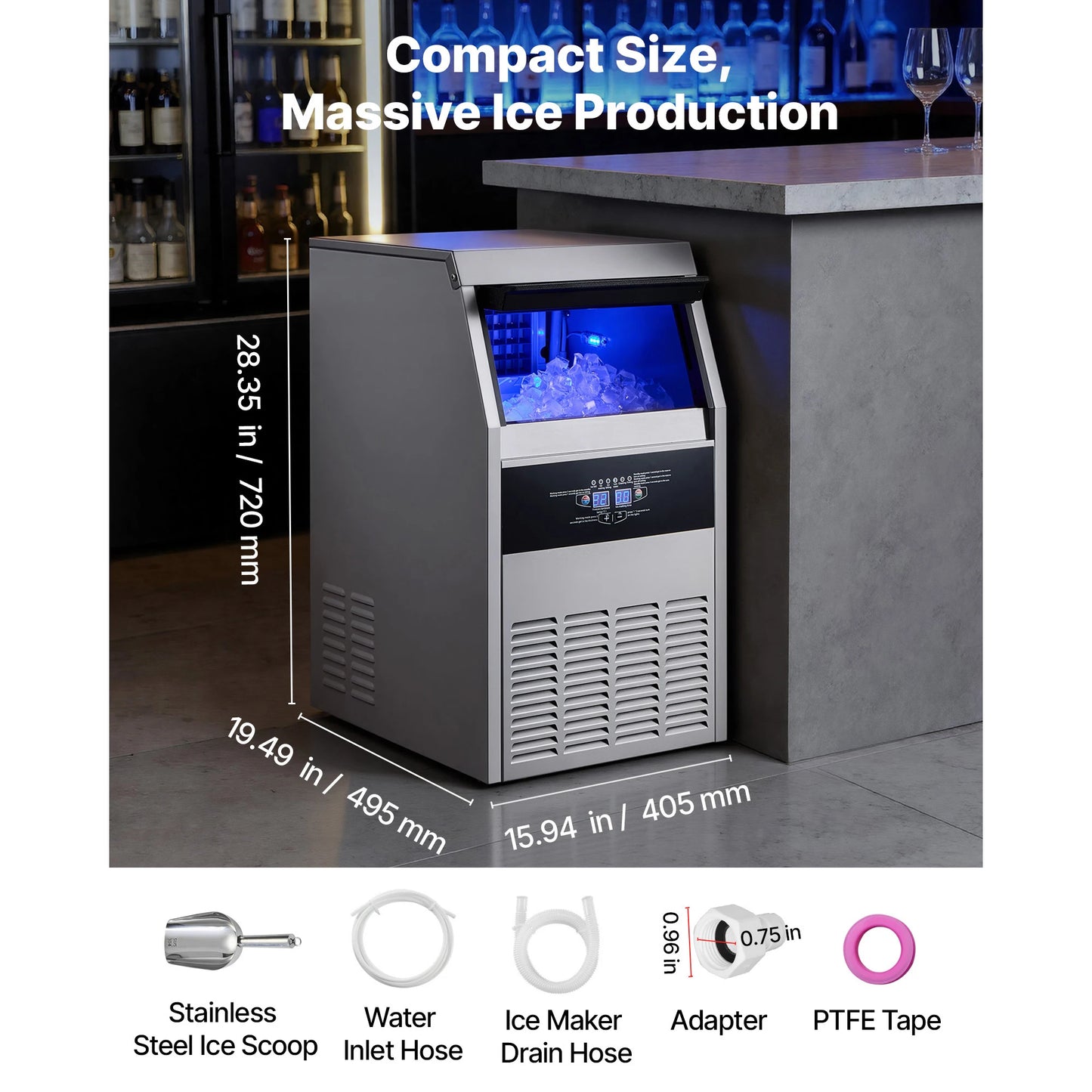 SucceBuy 80lbs-440lbs/24H Commercial Ice Maker Machine Stainless Steel Ice Maker with LED Display & Self-Cleaning for Bar Home