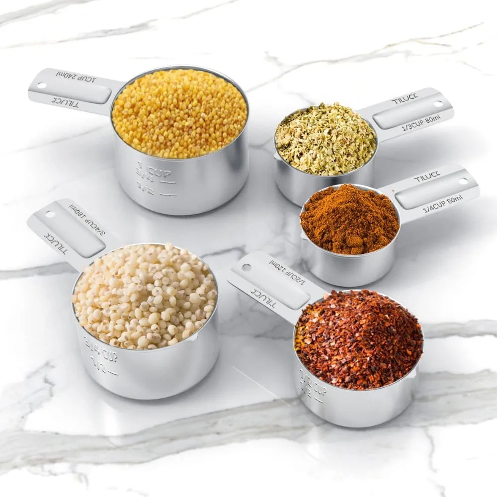 Stainless Steel Measuring Cups Set of 5, Kitchen Gadgets for Cooking & Baking