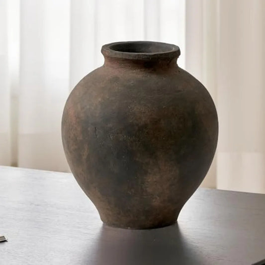 Brown Ceramic Large Vase 11.8 Tall for Zen Home Decor Terra Cotta Pitcher in Distressed Brown Finish Farmhouse Pottery Flower V