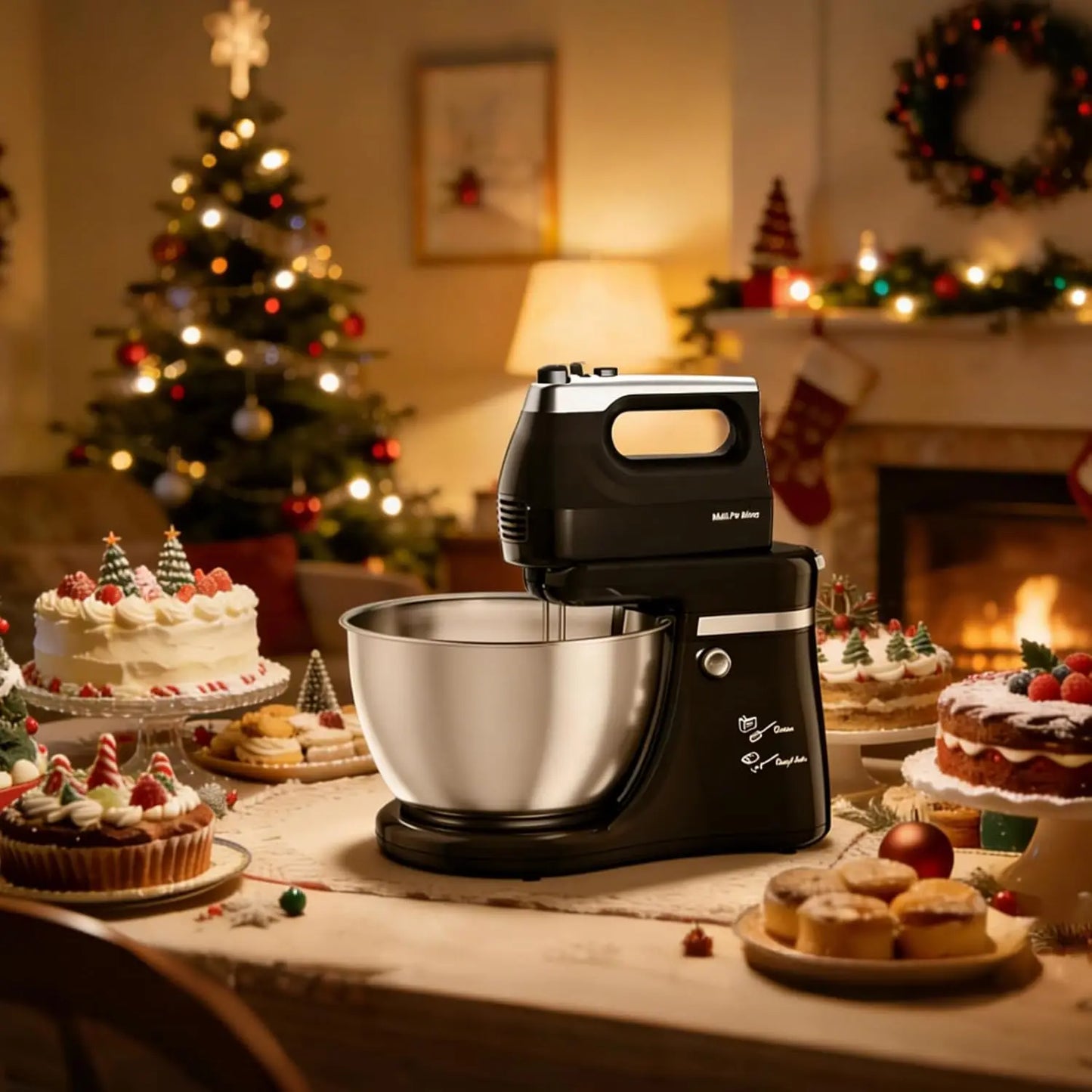 Stand Mixer 2-IN-1 Electric Kitchen Mixer, 4.8 QT Auto-Rotating Beater & Bowl Tilt-Standing Hand