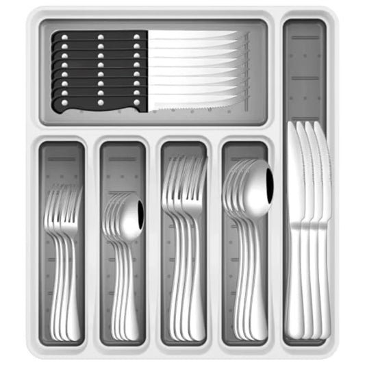 49-Piece ware Set with Organizer, Stainl Steel Flatware Utensils Set for 8, Forks and Spoons ware Set Cutlery Set with Steak Kn