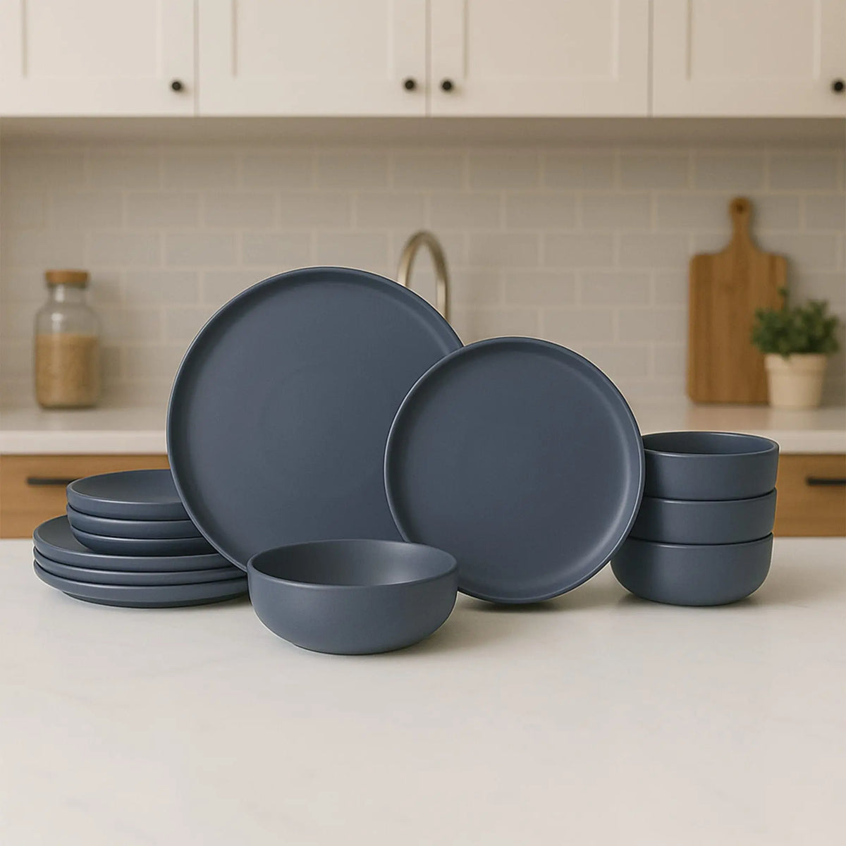 12-Piece Stoneware Dinner Plates Bowls Sets | Microwave & Dishwasher Safe | Non-Toxic Dinner Plates Bowls Set | Stackable Matte