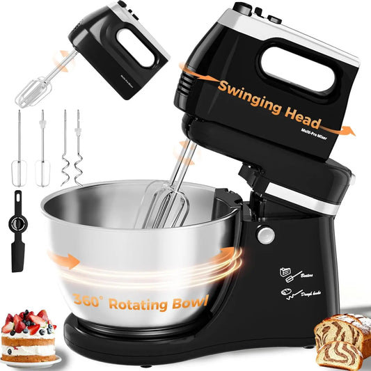 Stand Mixer 2-IN-1 Electric Kitchen Mixer, 4.8 QT Auto-Rotating Beater & Bowl Tilt-Standing Hand