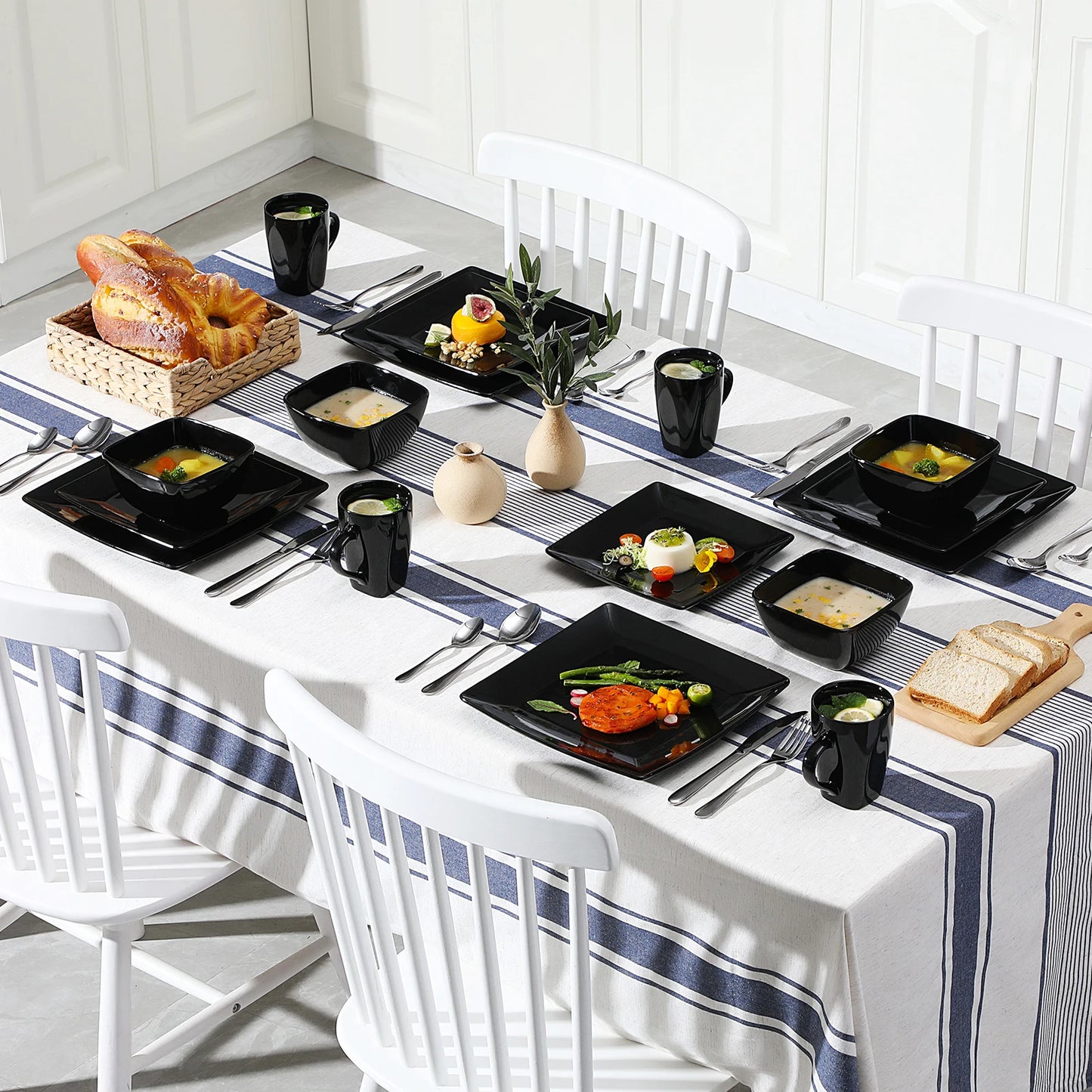 Malacasa SOHO Porcelain Dinnerware Set 16 32 48 Pieces Square