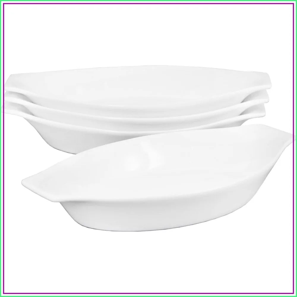 7 oz Ceramic Oval Baking Dish Set of 4, 6.7"L x 4"W, Oven & Microwave Safe, with Handle, for 1-Person Servings