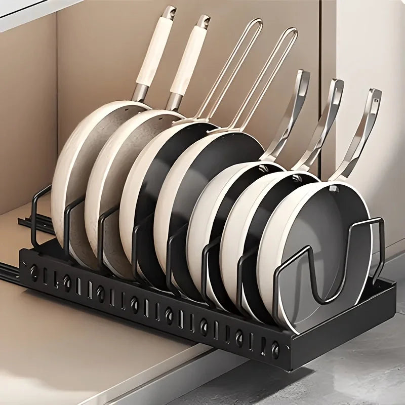 Pull Out Cabinet Organizer With Adjustable Dividers For Pot Lids