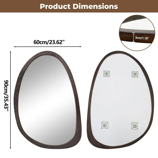 2 Styles Vintage Irregular/Octagon Wall Hanging Mirror for Living Room, Bedroom, Entryway,  Walnut Wood Framed Accent Mirror