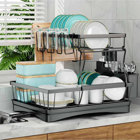 2 Tier Dish Drying Rack For Kitchen Countertop Removable
