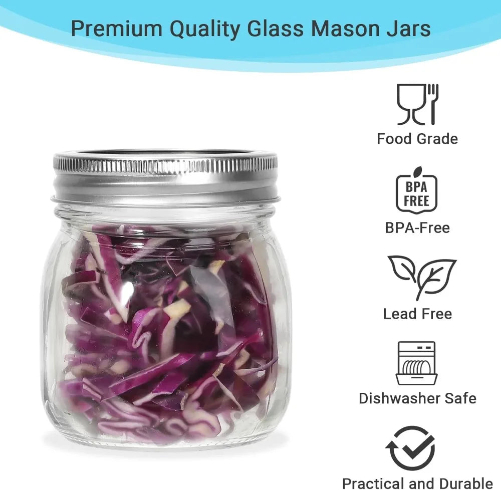 10 oz Glass Mason Jars, 24 Pack Regular Mouth Canning Jars with Silver Lids & Bands, Airtight for Food Storage, Pickling, Honey, Jelly, DIY
