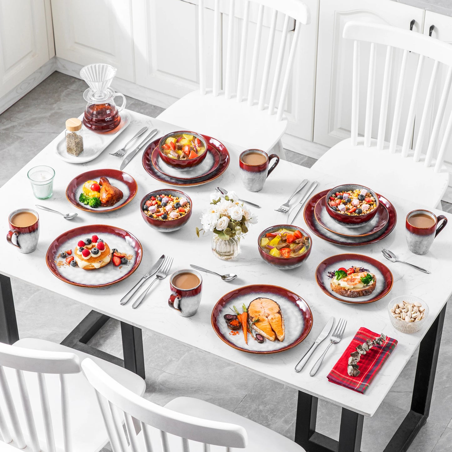 MALACASA Starry Dinnerware Set Kiln Glaze Dinner Service for 4