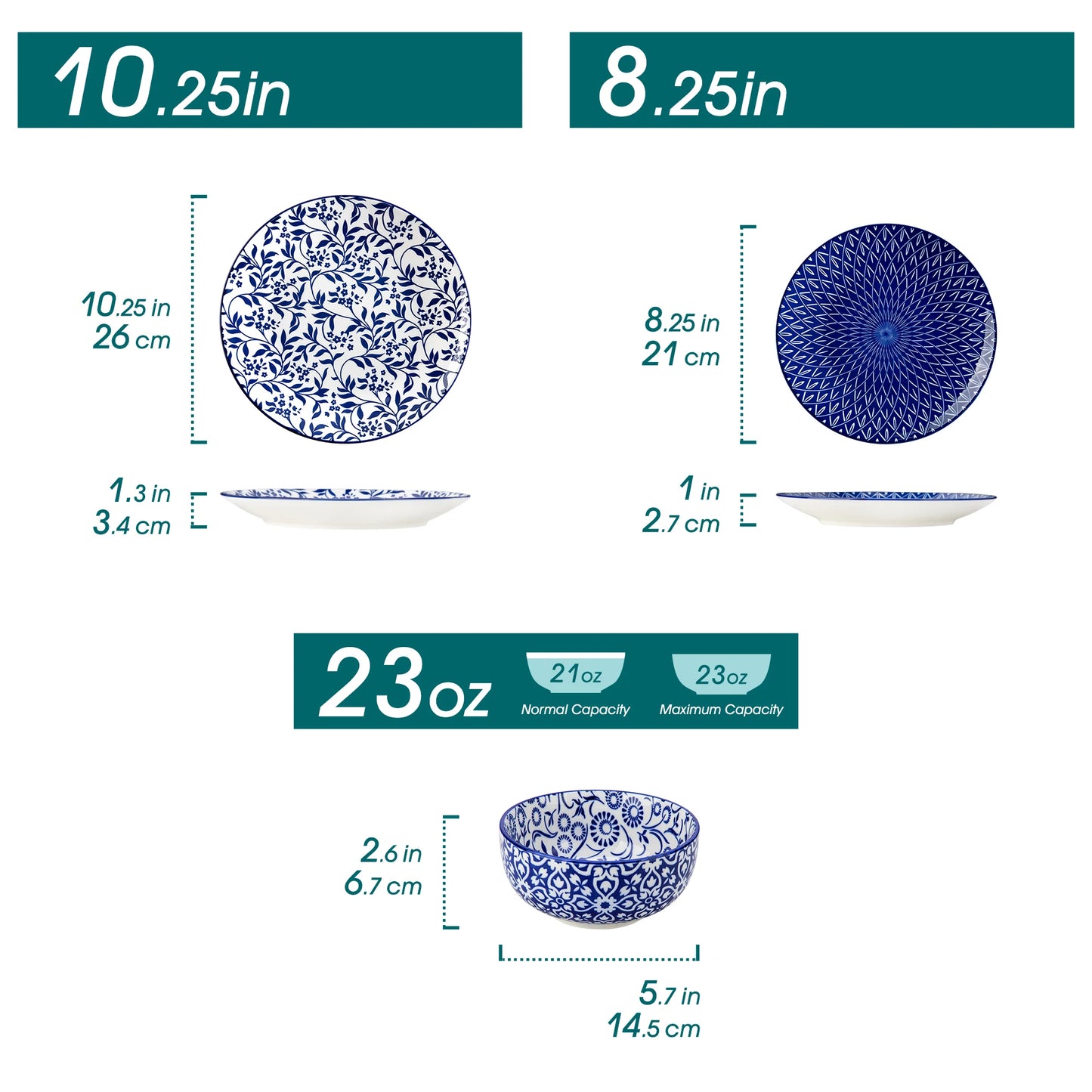 MALACASA Porcelain Dinner Plate Set Tableware Dessert Plate Bowl