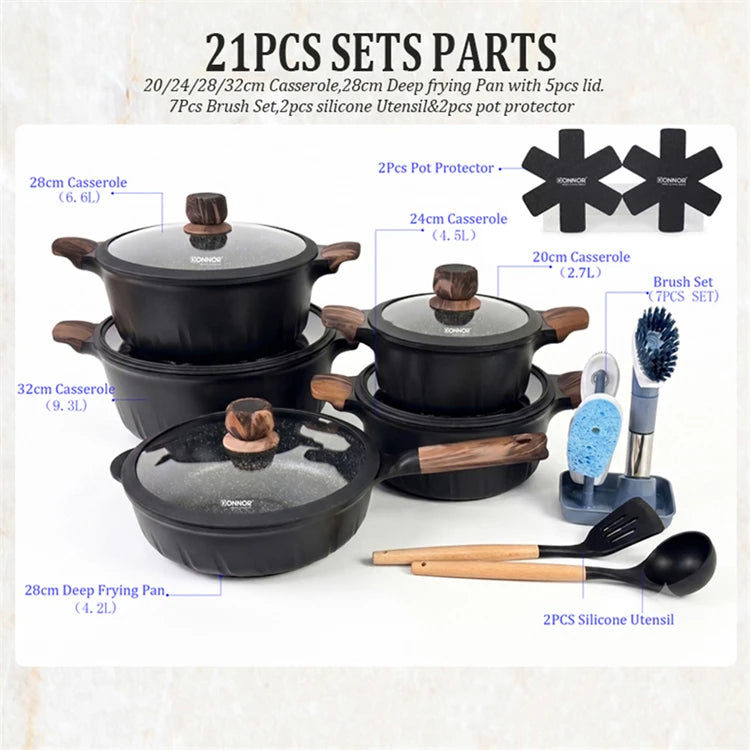 DONNOR 21 Pcs Pots and Pans Set Nonstick Ceramic Cookware Sets Kitchen Induction Cookware With Frying Pan Stew Soup Pot