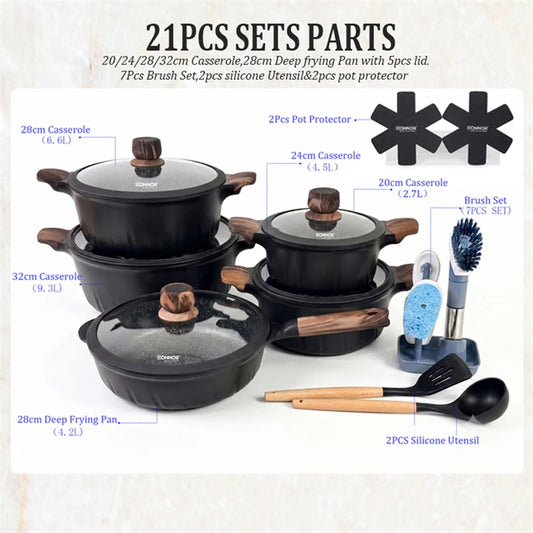 DONNOR 21 Pcs Pots and Pans Set Nonstick Ceramic Cookware Sets Kitchen Induction Cookware With Frying Pan Stew Soup Pot
