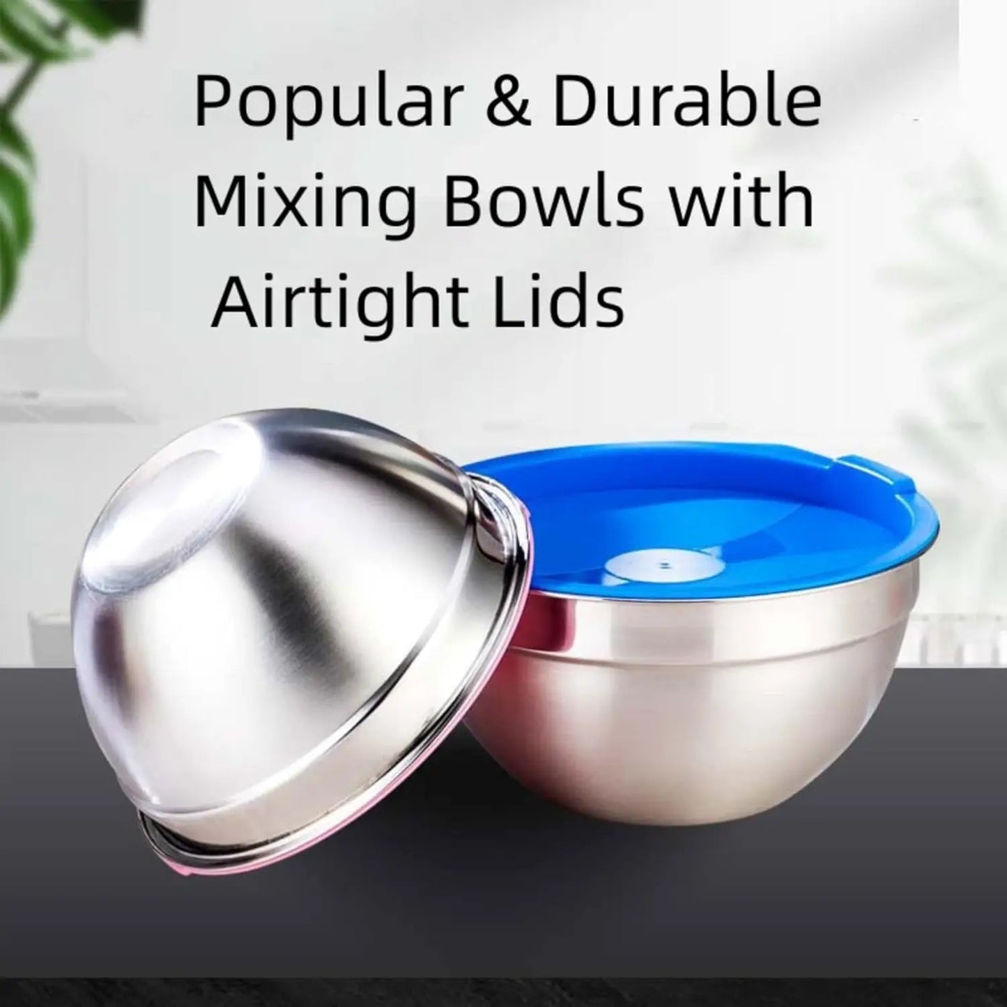 Stainless Steel Mixing Bowls Set with Lids, 22-Piece Nesting Bowls 7/6/4.5/3.5/2.5QT, Measuring Cups and Spoons Baking Storage