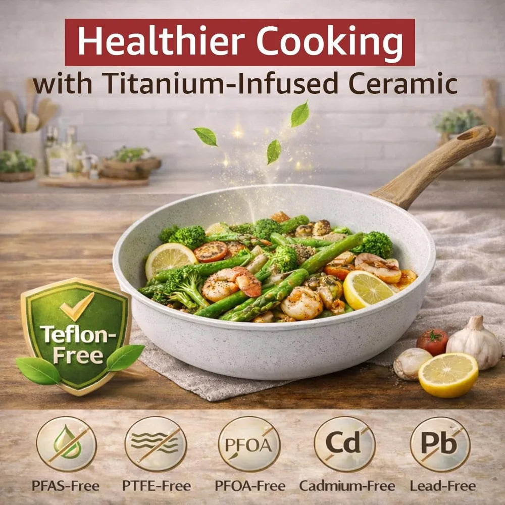 24-Piece Pots and Pans Set Non Stick, Titanium-Reinforced Ceramic Cookware Set, Long-Lasting Nonstick