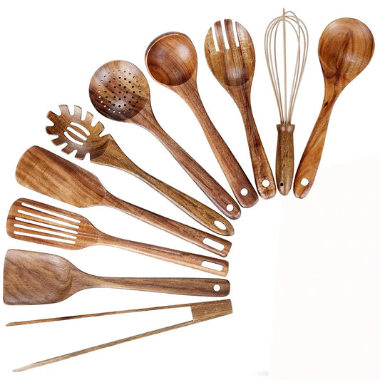 LMETJMA Premium Bamboo Kitchen Cooking Utensil Set