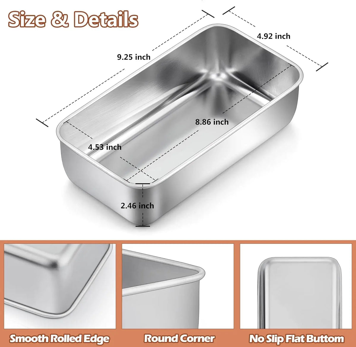 Stainless Steel Loaf Pan Baking Mold For Bread Cake And Meatloaf