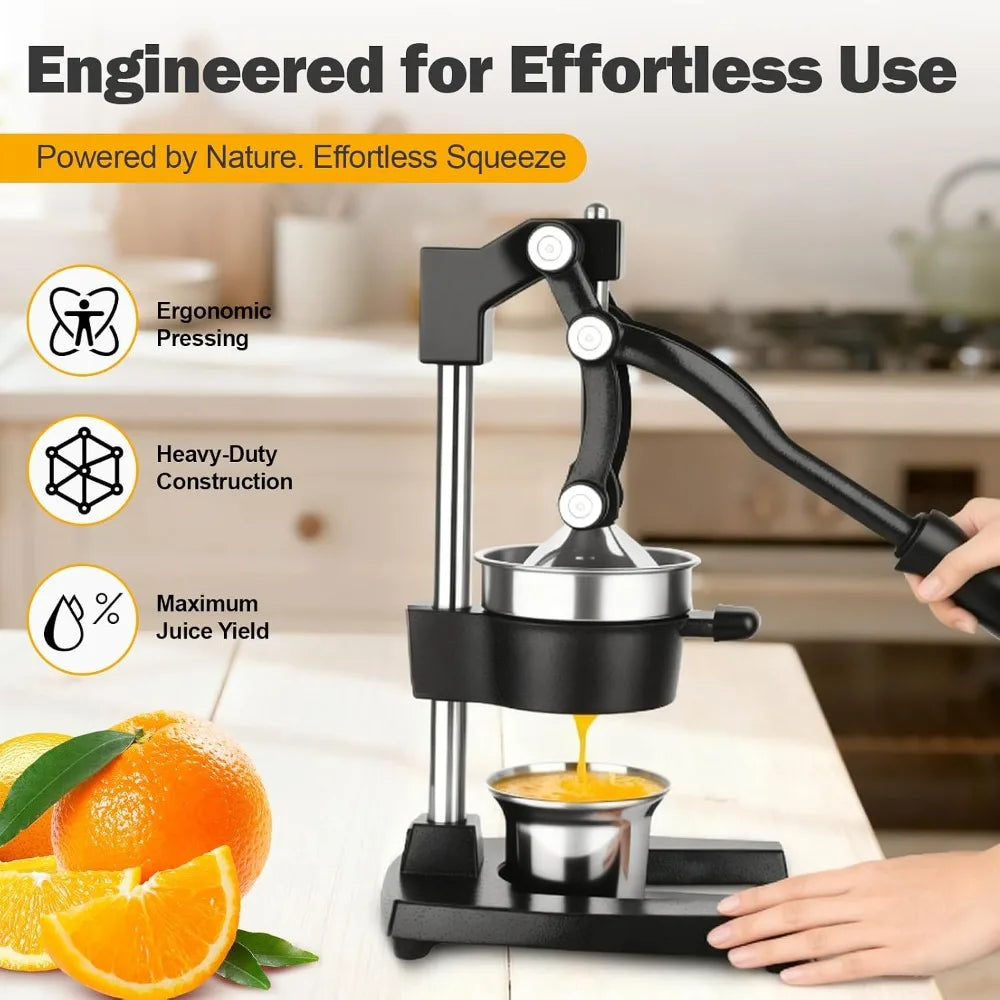 Heavy Duty Cast Iron Lemon Squeezer, 304 Stainless Steel Cone, Manual Citrus Juicer Press for Oranges, Limes, Easy Clean