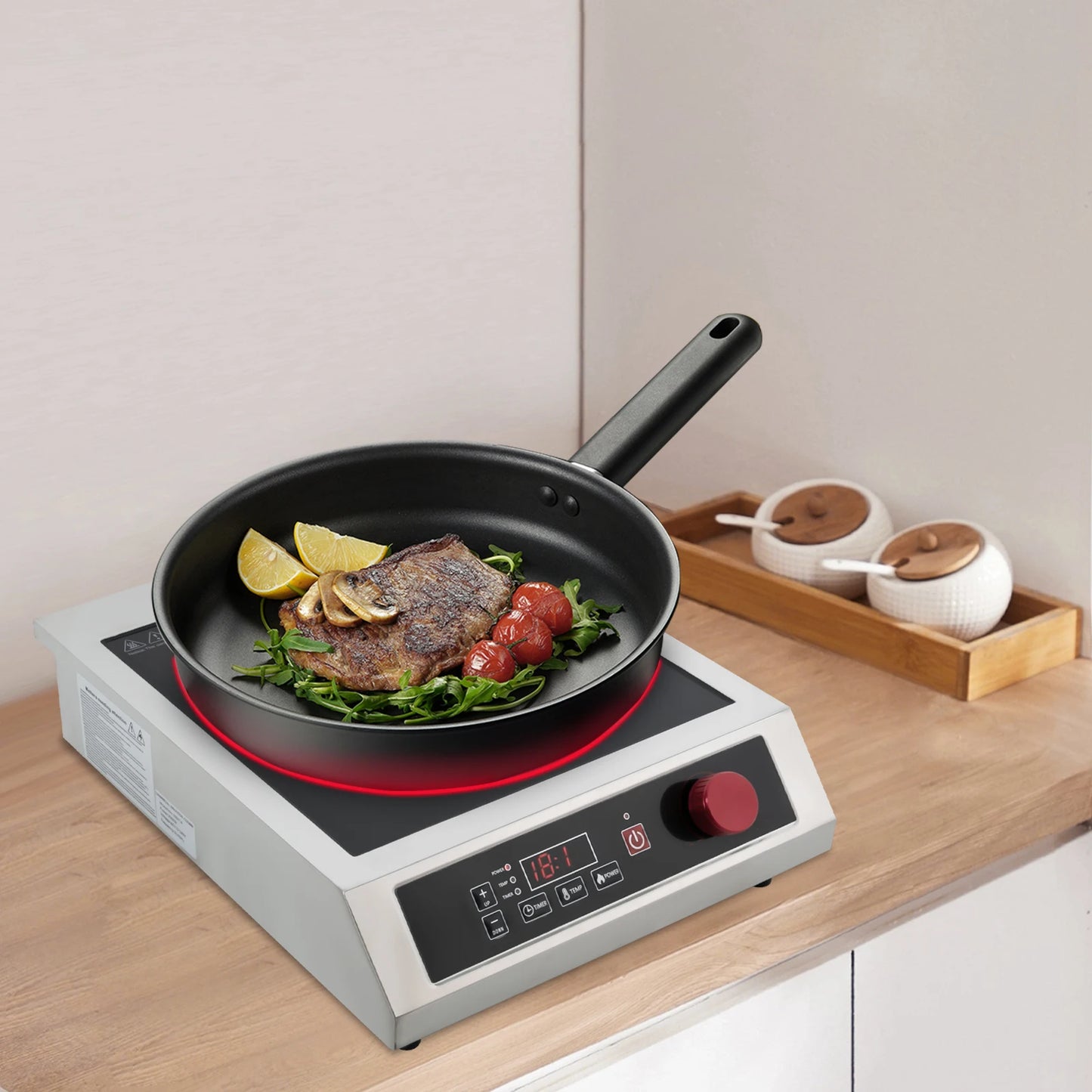 Y14 3500W Stainless Steel Induction Cooktop,110V Black Electric Induction Burner Tabletop 43*35*9cm for Commercial Places