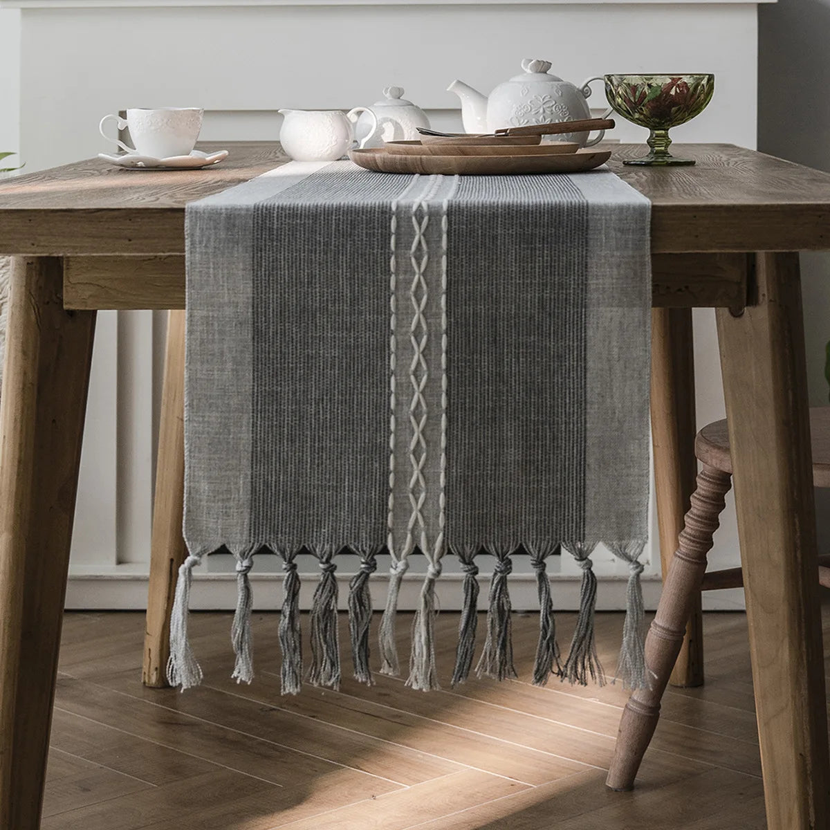 Table Runner Nordic Jacquard Geometric Table Flag Tassel Fashion Tea Flag Dining Flag Long Polyester Cotton Tablecloth