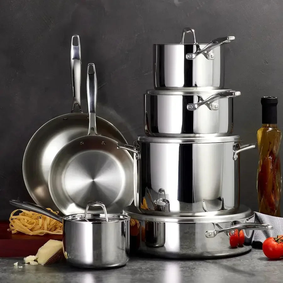 Signature TriPly Clad Stainless Steel 12Piece Cookware Set with Lids, Pots and Pans Kitchen Set, InductionReady, DishwasherSafe