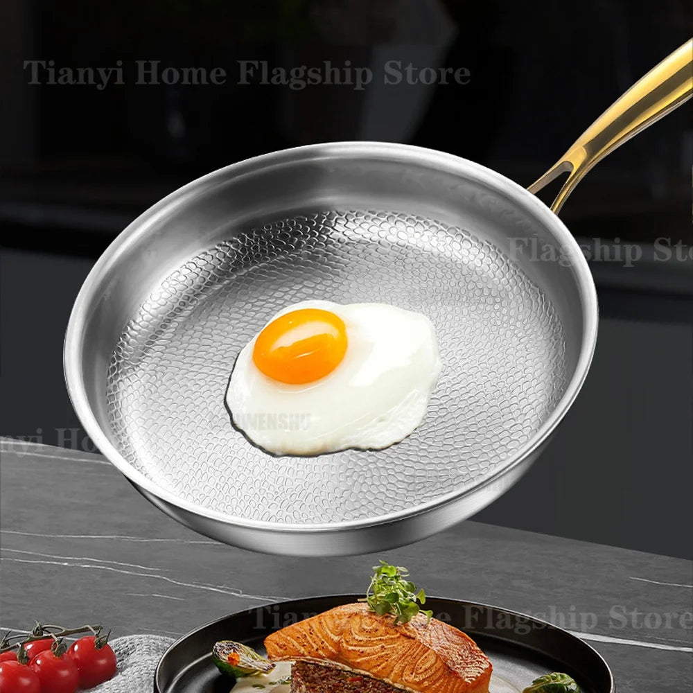 Titanium Stainless Steel Frying Pan Wok Non-stick 22/24/26/28/30cm Home Egg Steak Skillet Induction Gas Stove Kitchen Cookware