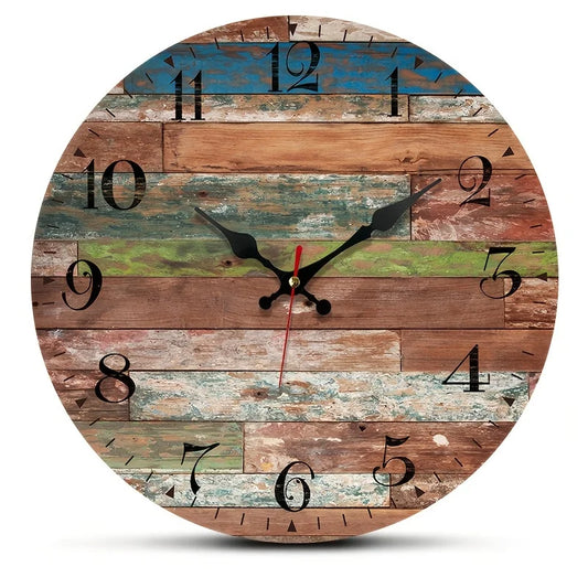 Vintage Wood Grain Wall Clock - Silent Quartz Movement, Round Wooden Design for Bedroom, Living Room, Office, Kitchen & Bathroom