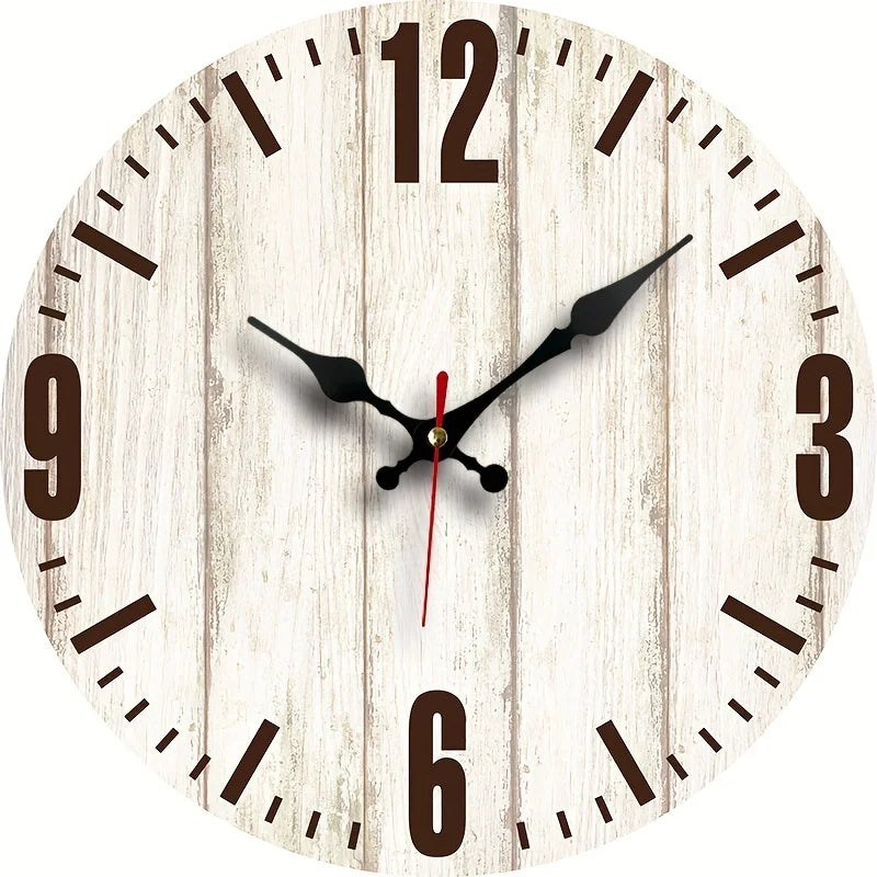 1pc Rustic Wooden Wall Clock, Large Numbers, Round Decorative Art Hanging Clock For Home Living Room, Silent, No-Punching New Wa