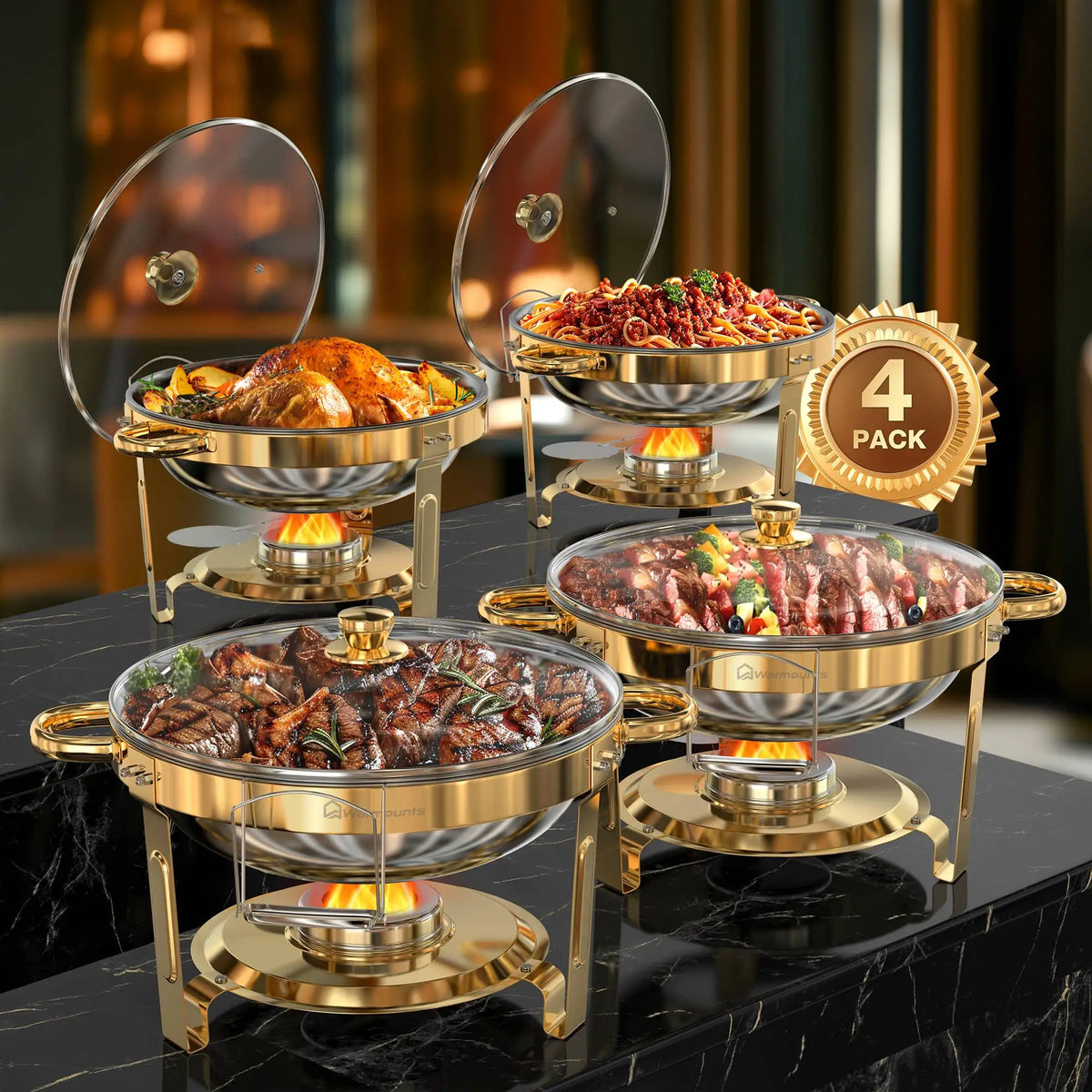 2/4 Pack Chafing Dishes for Buffet 5QT Round Stainless Steel Chafing Dish Set for Home Parties, Christmas Buffet Warmer Set