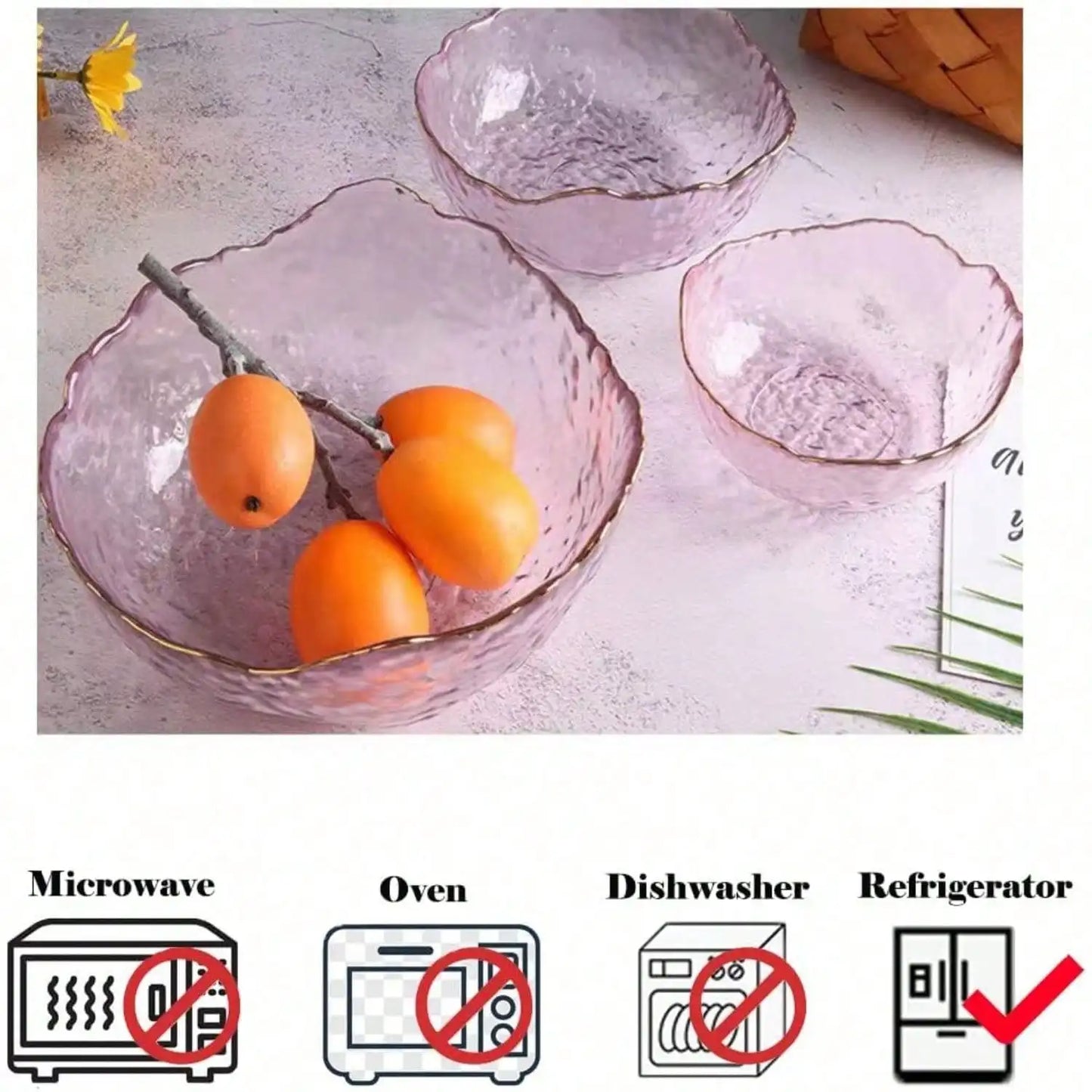 3-Pack Glass Bowls For Kitchen Prep, Nesting Space Saving Set Of Bowls, Pink Crystal Bowl Set, Irregular Shape Glass Bowl For Salad,Ice Cream, Cereal,Dessert, Freezer (Light Pink)