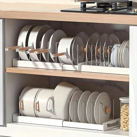 Heavy Duty Pull Out Pot Lid Organizer With Adjustable Compartments