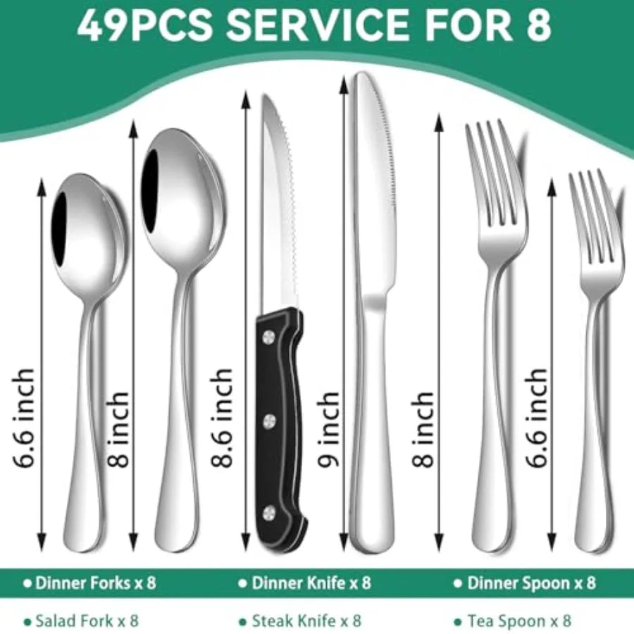 49-Piece ware Set with Organizer, Stainl Steel Flatware Utensils Set for 8, Forks and Spoons ware Set Cutlery Set with Steak Kn