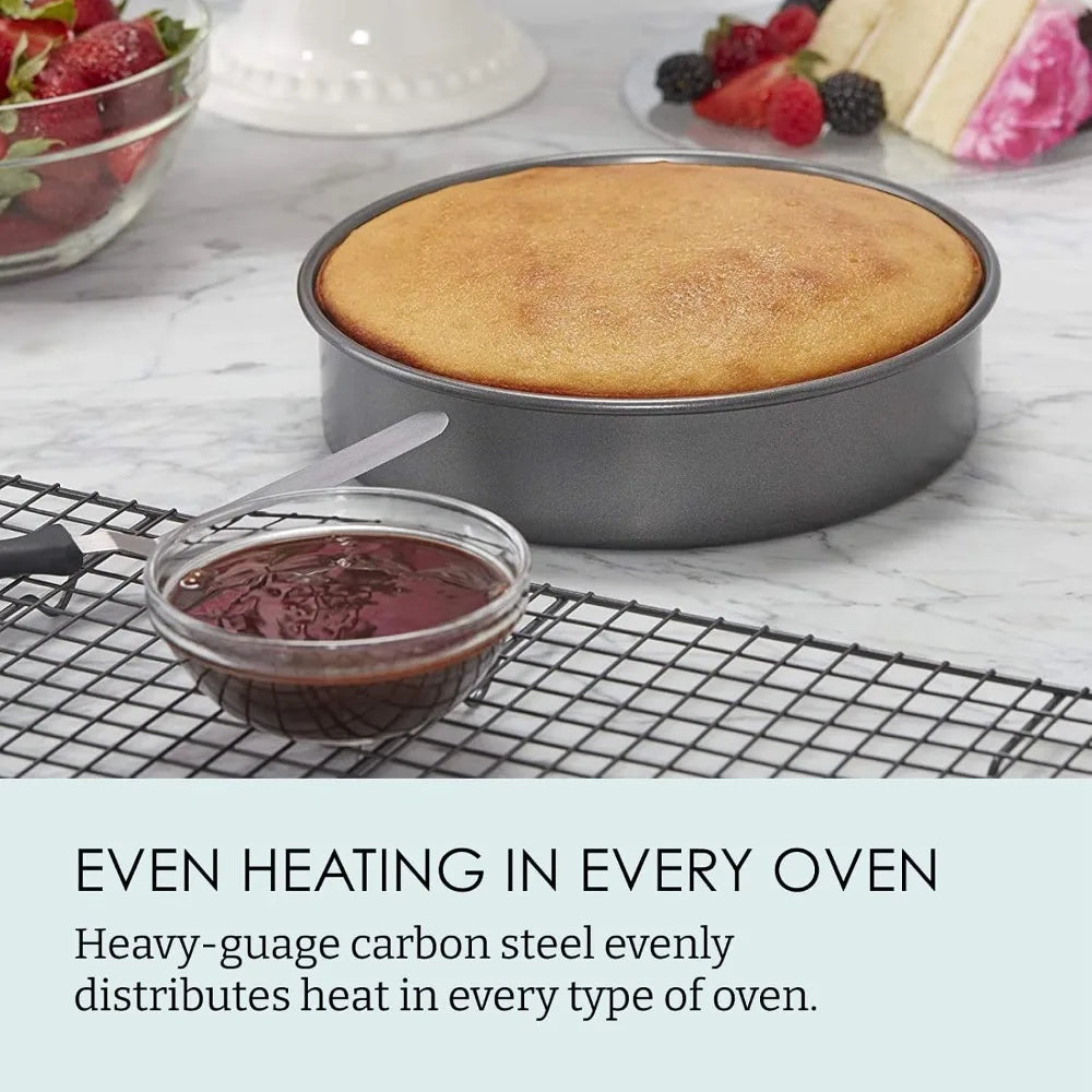 Professional Nonstick Round Cake Pan Set, 3-Piece - 6, 8, 10 Inch, Heavy-Weight Aluminized Steel for Even Baking