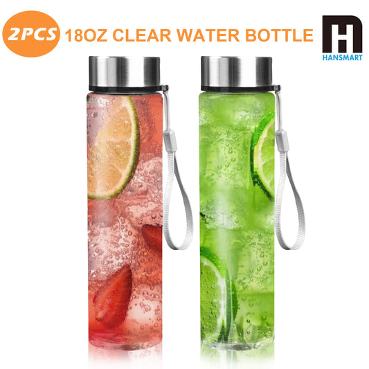 HANSMART Juice Bottles  2Pack Wide Mouth Plastic Bottles with Lids for Juicing Smoothies Infused Water Beverage Storage