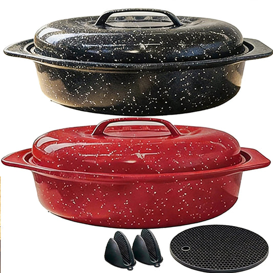 13-Inch Oval Roaster with Lid, Enameled Steel, 7 LB Poultry Capacity, 932°F Heat Resistant, Dishwasher Safe