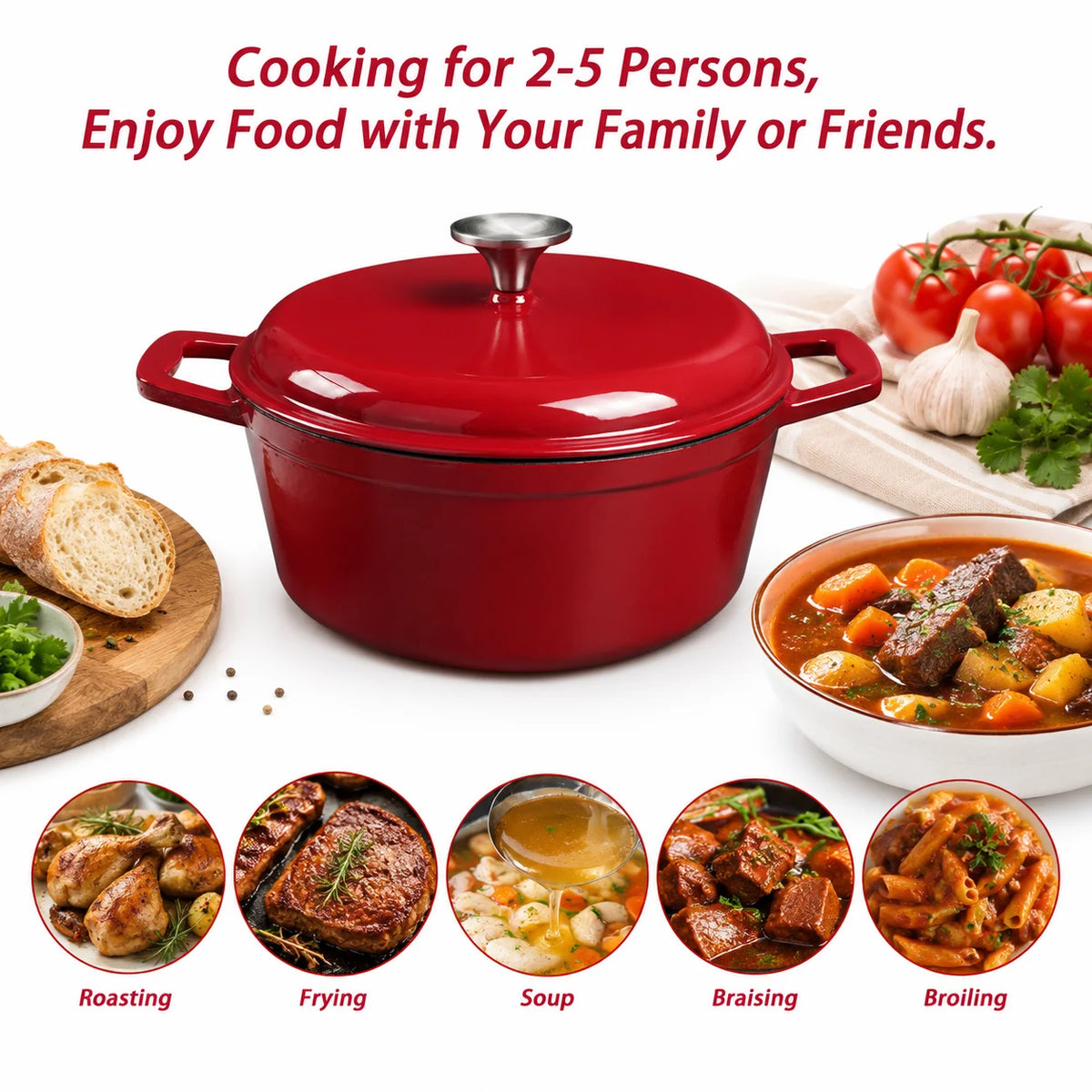 HANSMART 4.75Qt Enameled Cast Iron Dutch Oven With Lid, Non-Stick Enamel Coating Round Pot Induction & Oven Safe for Bread Baking Braising Stewing Home Cooking