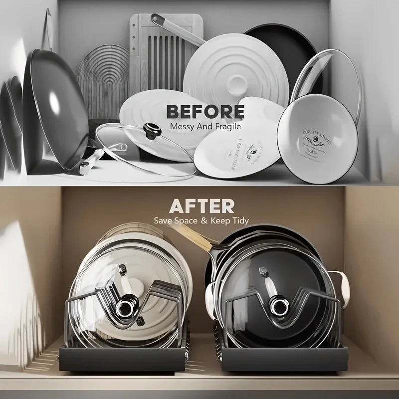 Pull Out Cabinet Organizer With Adjustable Dividers For Pot Lids